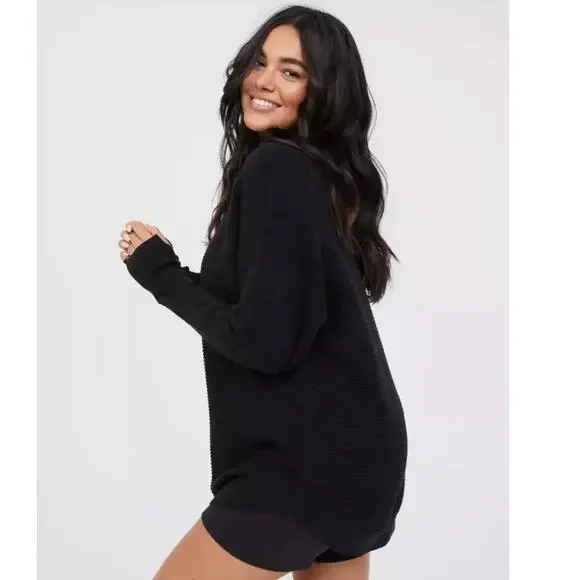 Offline by Aerie Ribbed Quarter Zip Long Sleeve Oversized Knit Black Medium - Picture 3 of 8